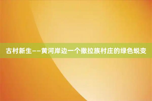 古村新生——黄河岸边一个撒拉族村庄的绿色蜕变